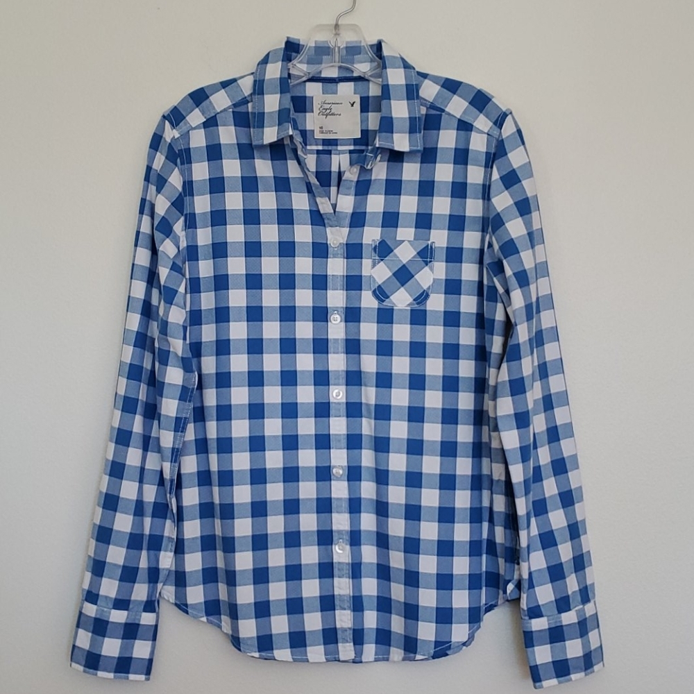 American Eagle Outfitters Blue & White Plaid Shirt 10